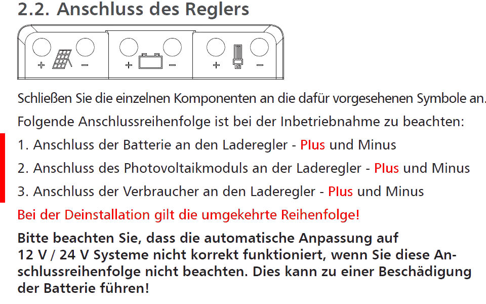 Auszug aus der Anleitung des Steca PR1010