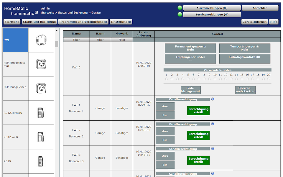 Web-GUI der CCU3 mit Wiegand-Schnittstelle (HmIP-FWI) Web-GUI der CCU3 mit Wiegand-Schnittstelle (HmIP-FWI)